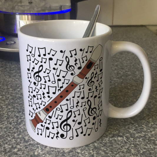 Recorder Musical Notes Mug - Gift For Recorderist - Woodwind Musician Gift