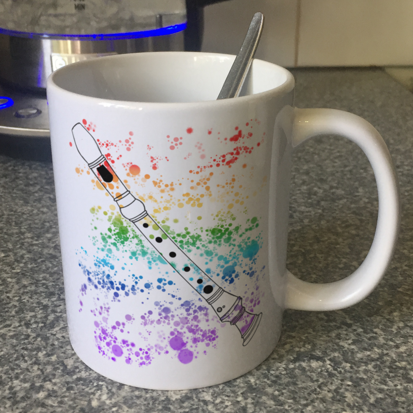 Recorder Player Mug (Rainbow) - Gift For Recorderist - School Music Teacher Gift - Woodwind Musician Mug