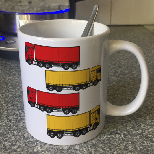 Funny Lorry Driver Mug - Red Lorry, Yellow Lorry - Truck Driver Gift - Delivery Driver Mug