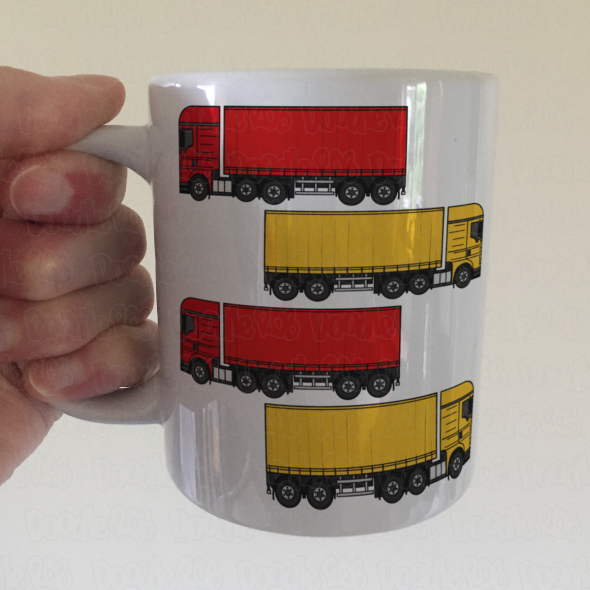 Funny Lorry Driver Mug - Red Lorry, Yellow Lorry - Truck Driver Gift - Delivery Driver Mug