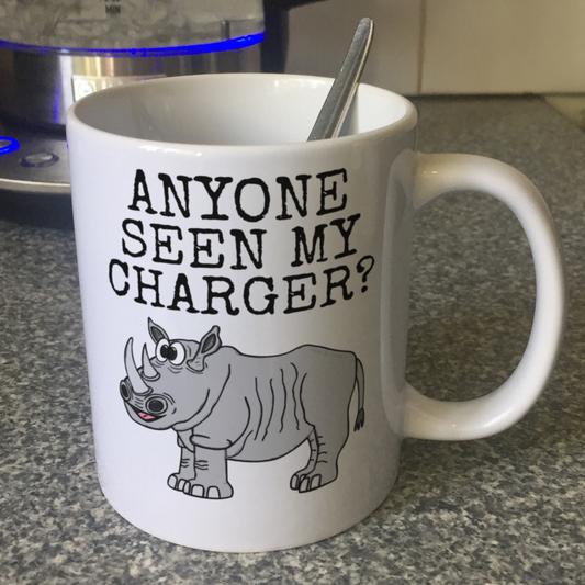 Funny Rhino Mug - Anyone Seen My Charger? - Gift For Teenager - Animal Lover Gift