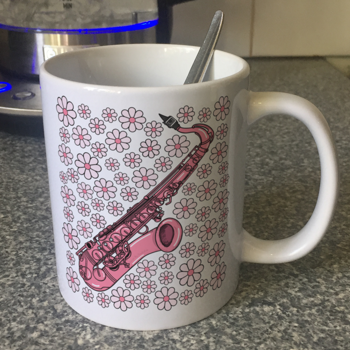 Saxophone Floral Mug (Pink Flowers) - Female Saxophonist - Woodwind Musician Gift For Girl