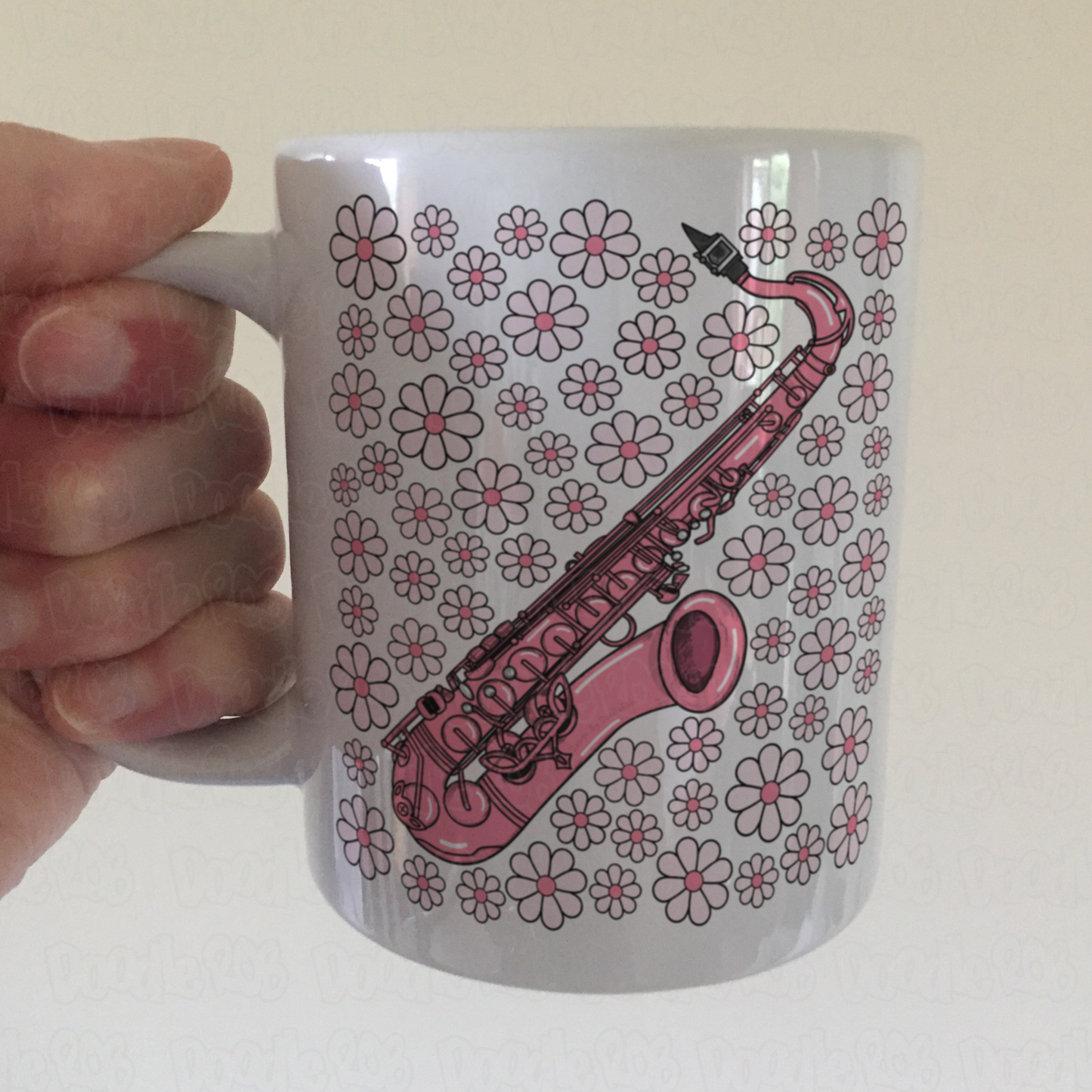 Saxophone Floral Mug (Pink Flowers) - Female Saxophonist - Woodwind Musician Gift For Girl
