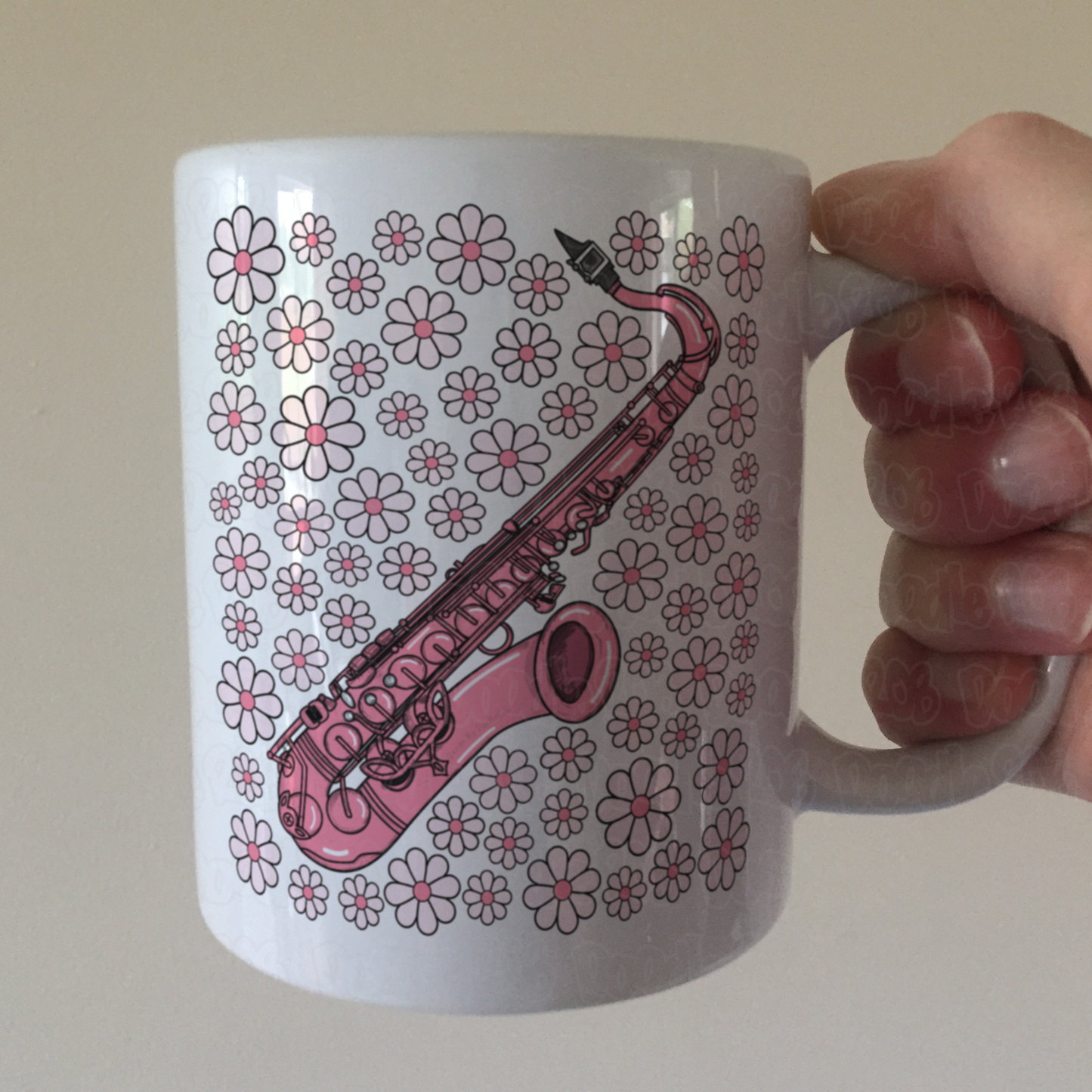 Saxophone Floral Mug (Pink Flowers) - Female Saxophonist - Woodwind Musician Gift For Girl