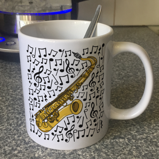 Saxophone Musical Notes Mug - Saxophonist Mug - Sax Player - Music Teacher Gift