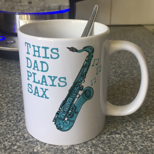 Saxophone Father's Day Mug - This Dad Plays Sax - Saxophonist Musician Gift