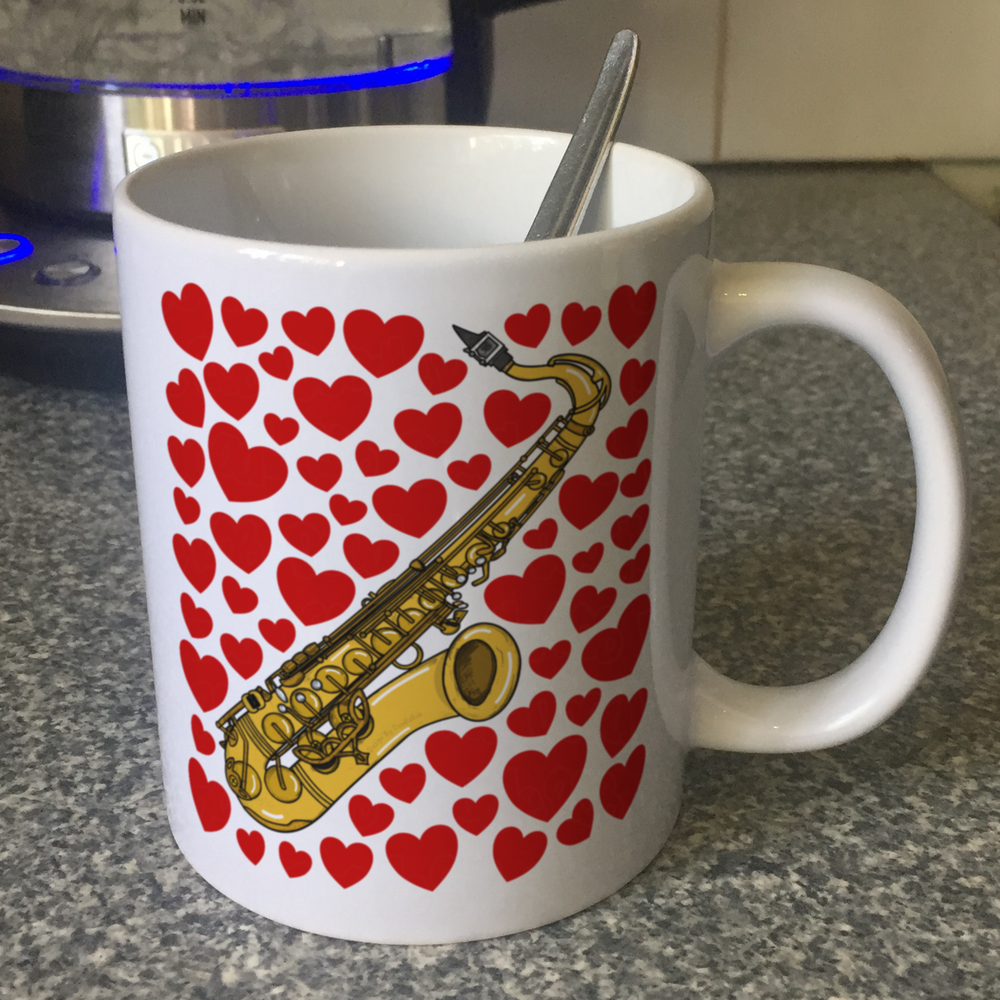Saxophone With Hearts Mug - Saxophonist Mug - Sax Player - Valentines Anniversary Gift