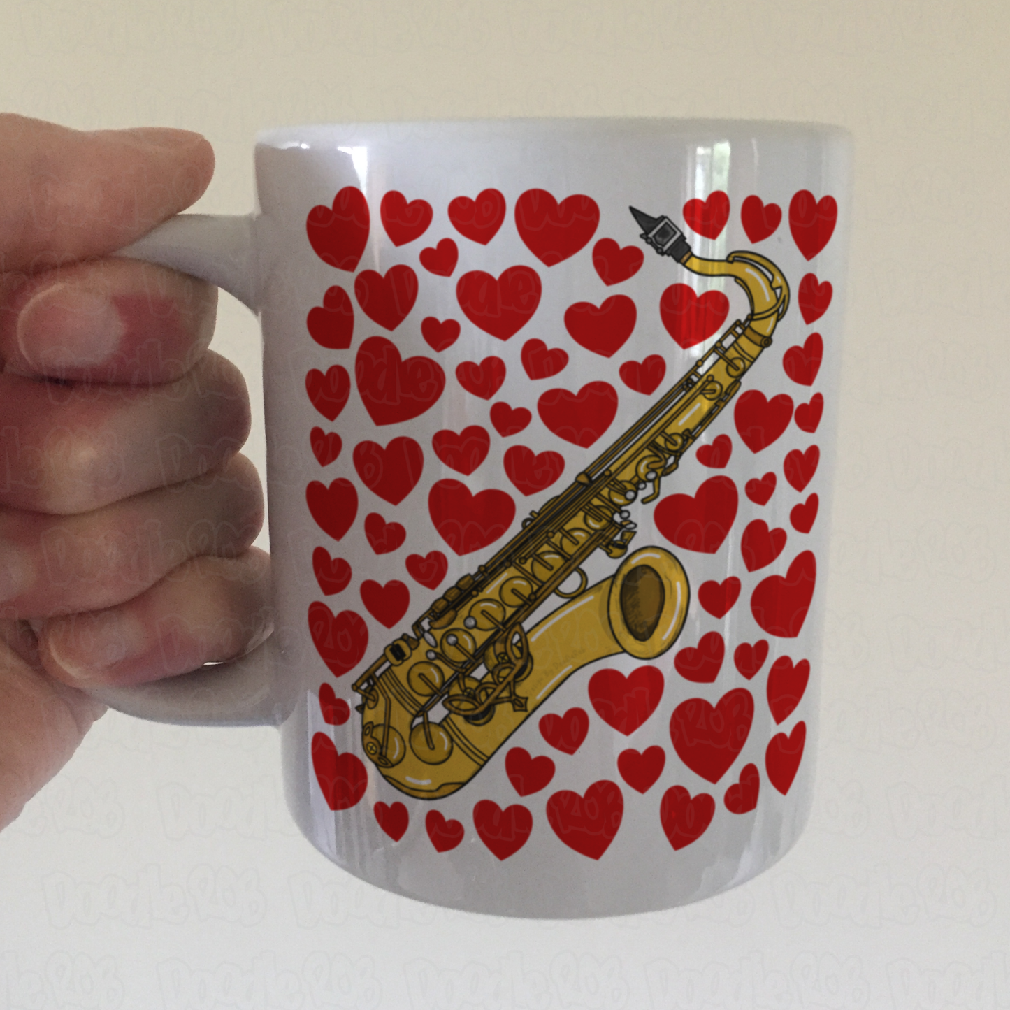 Saxophone With Hearts Mug - Saxophonist Mug - Sax Player - Valentines Anniversary Gift