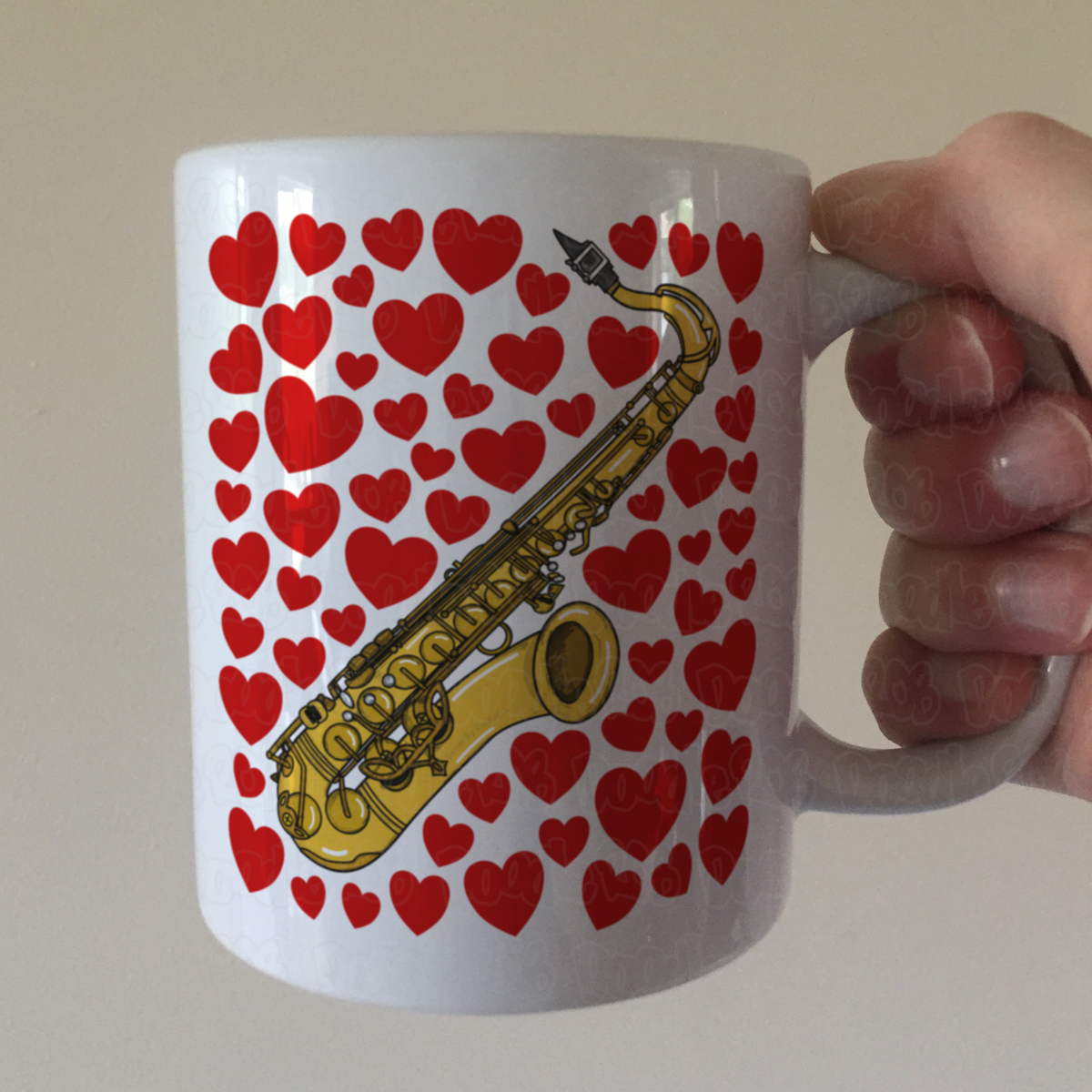 Saxophone With Hearts Mug - Saxophonist Mug - Sax Player - Valentines Anniversary Gift