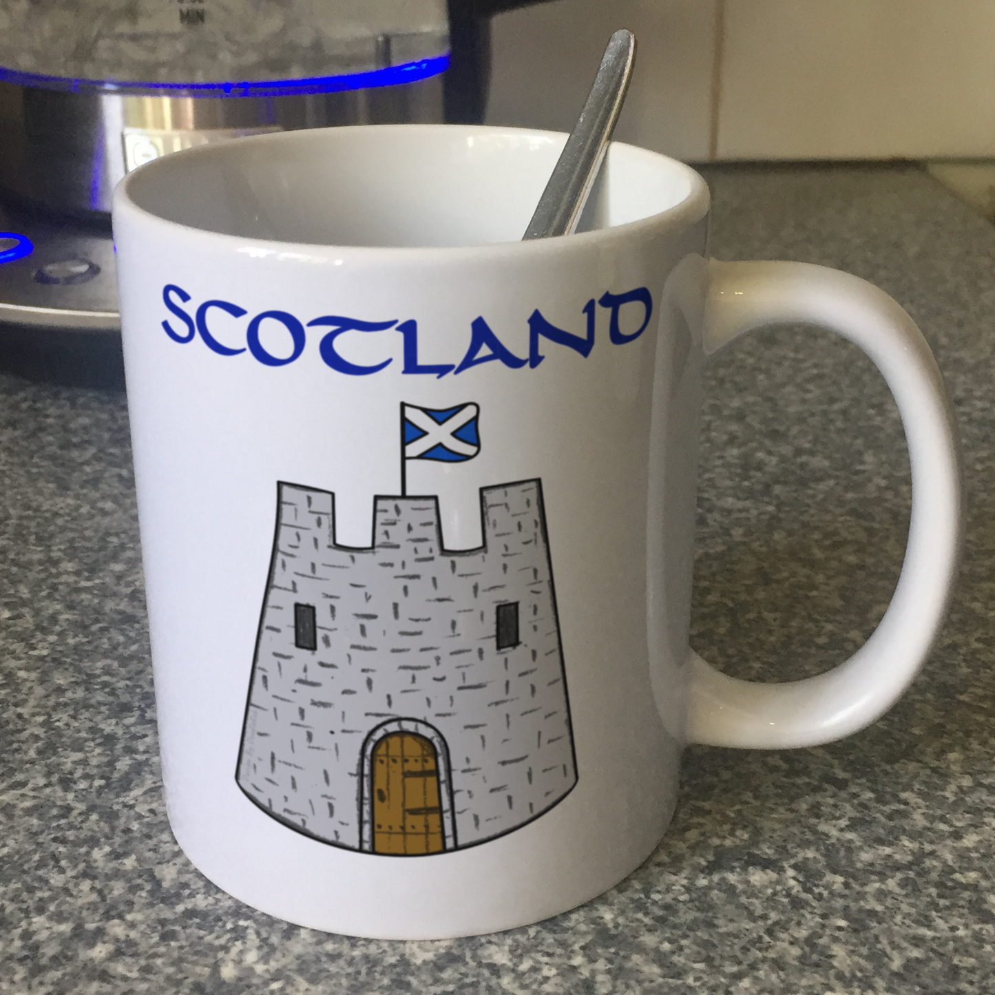 St Andrew's Day Mug - Castle With Scottish Flag - Patriotic Scotland Mug