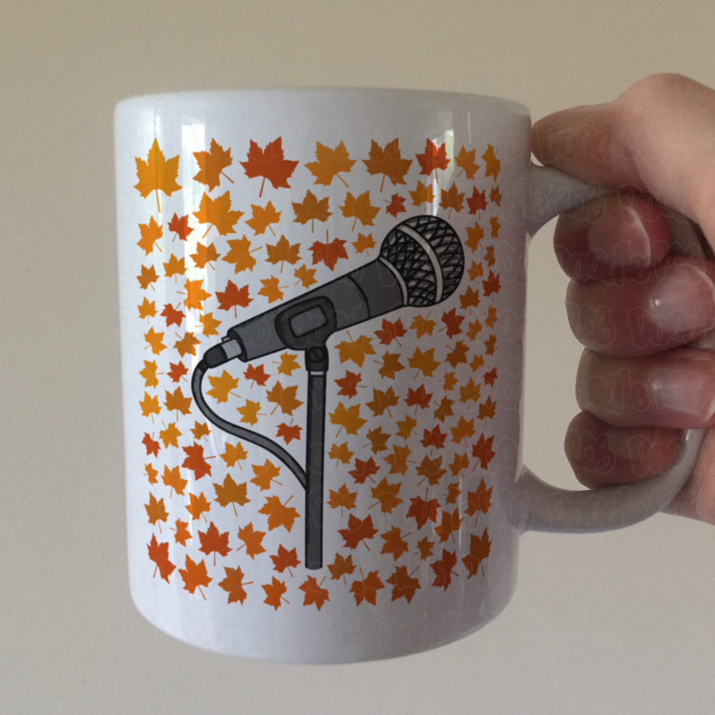 Autumn Singer Microphone Mug (Leaves) - Gift For Vocalist - Singing Teacher Mug - Musician Gift For Fall or Thanksgiving