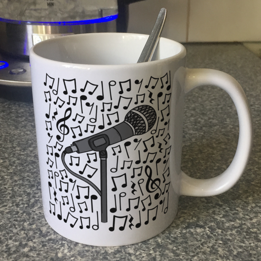 Singer Microphone Musical Notes Mug - Gift For Vocalist - Singing Teacher Mug
