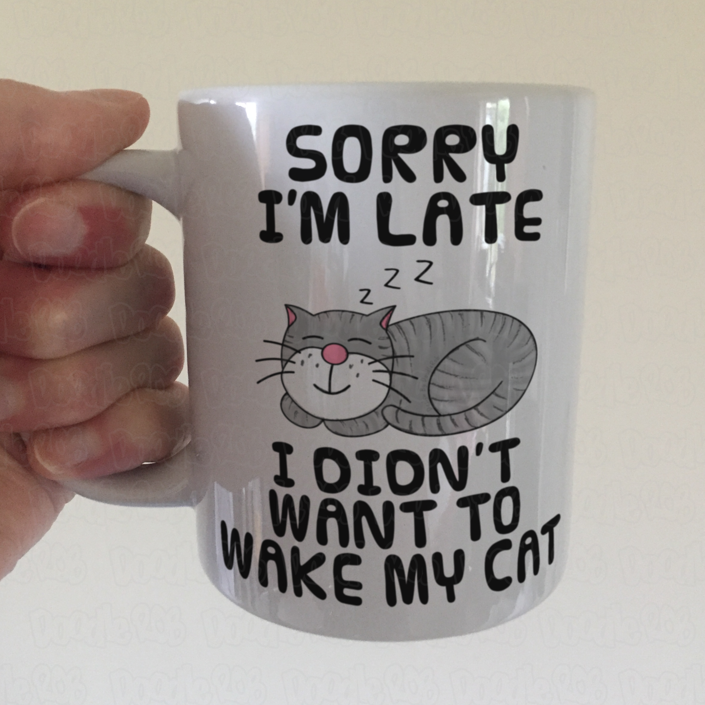 Sleeping Cat Mug (Grey) - Sorry I'm Late, I Didn't Want To Wake My Cat - Funny Gift For Cat Lover