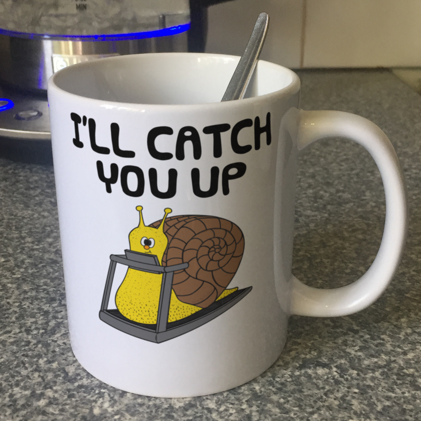 Funny Fitness Mug - Snail On A Treadmill - I'll Catch You Up - Gift For Gym Goer - Personal Trainer Gift