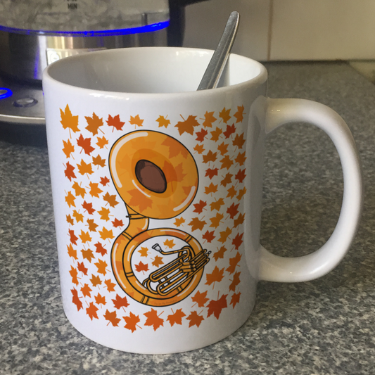 Autumn Sousaphone Mug (Leaves) - Gift For Sousaphonist - Brass Musician Gift For Fall or Thanksgiving