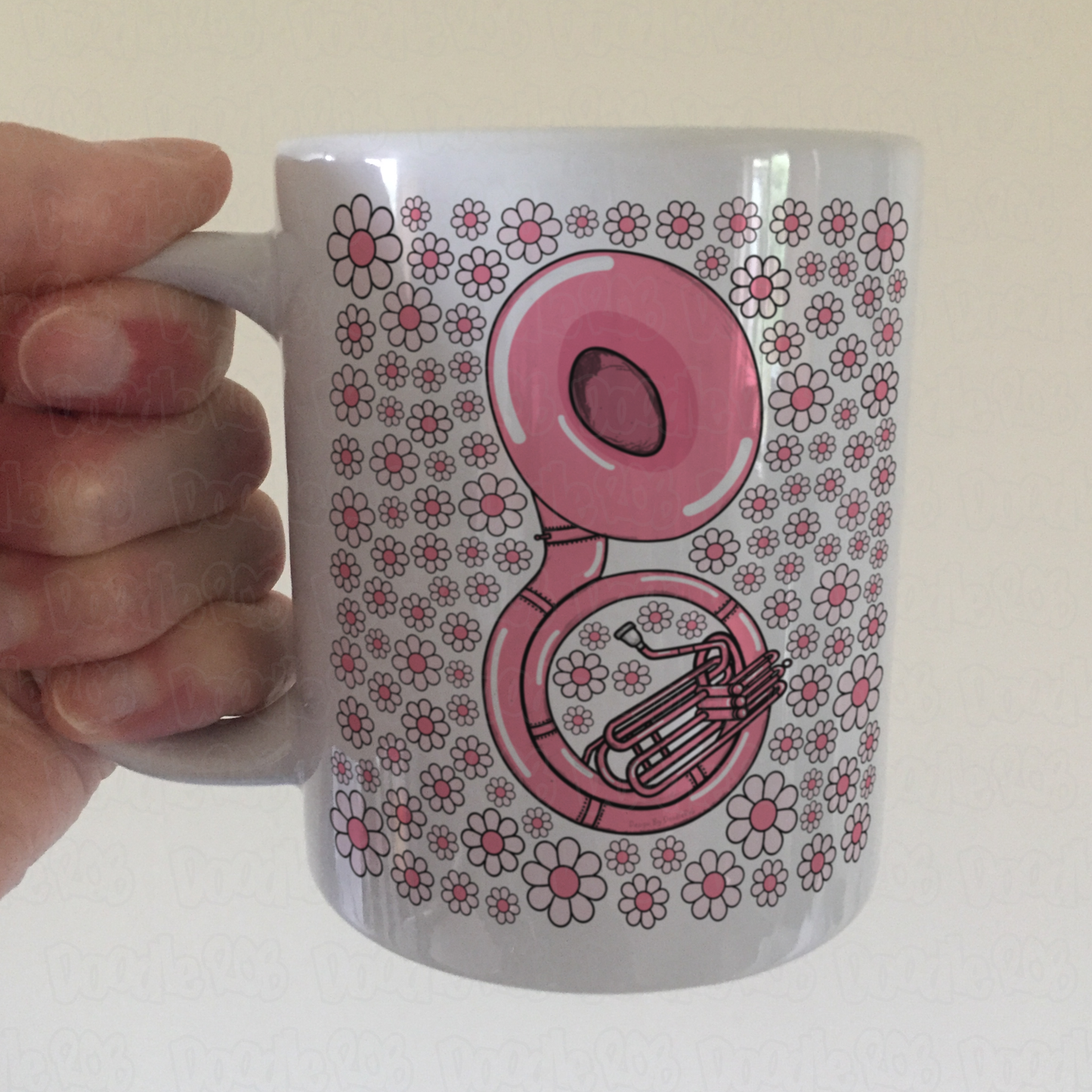 Sousaphone Floral Mug (Pink Flowers) - Female Sousaphonist - Brass Musician Gift For Girl