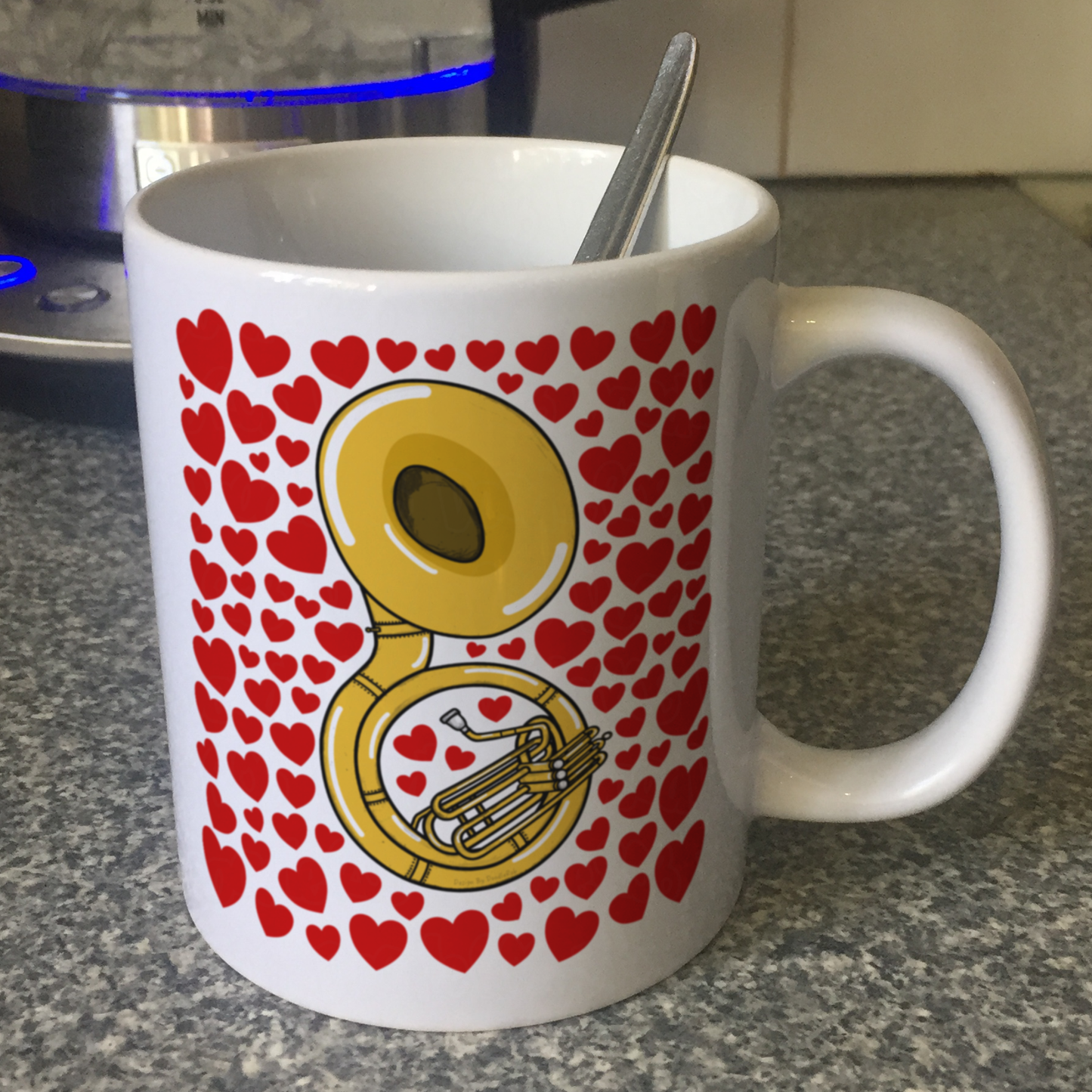 Sousaphone With Hearts Mug - Gift For Sousaphonist - Brass Musician Valentines Anniversary Gift