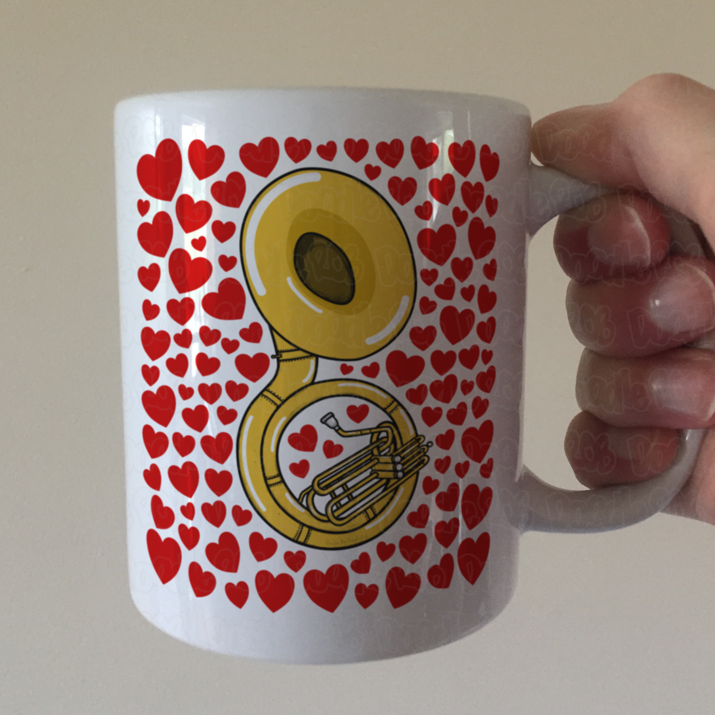 Sousaphone With Hearts Mug - Gift For Sousaphonist - Brass Musician Valentines Anniversary Gift