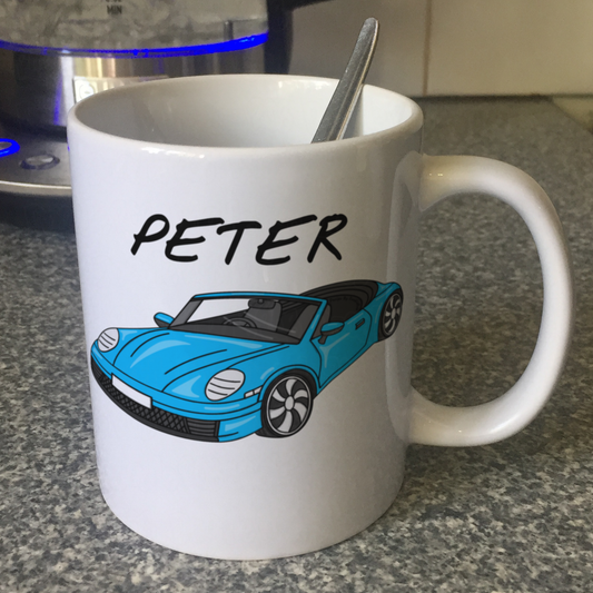 Car Enthusiast Personalised Mug (Blue) - Custom Sports Car Mug - Gift For Motorist