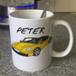 Car Enthusiast Personalised Mug (Yellow) - Custom Sports Car Mug - Gift For Motorist