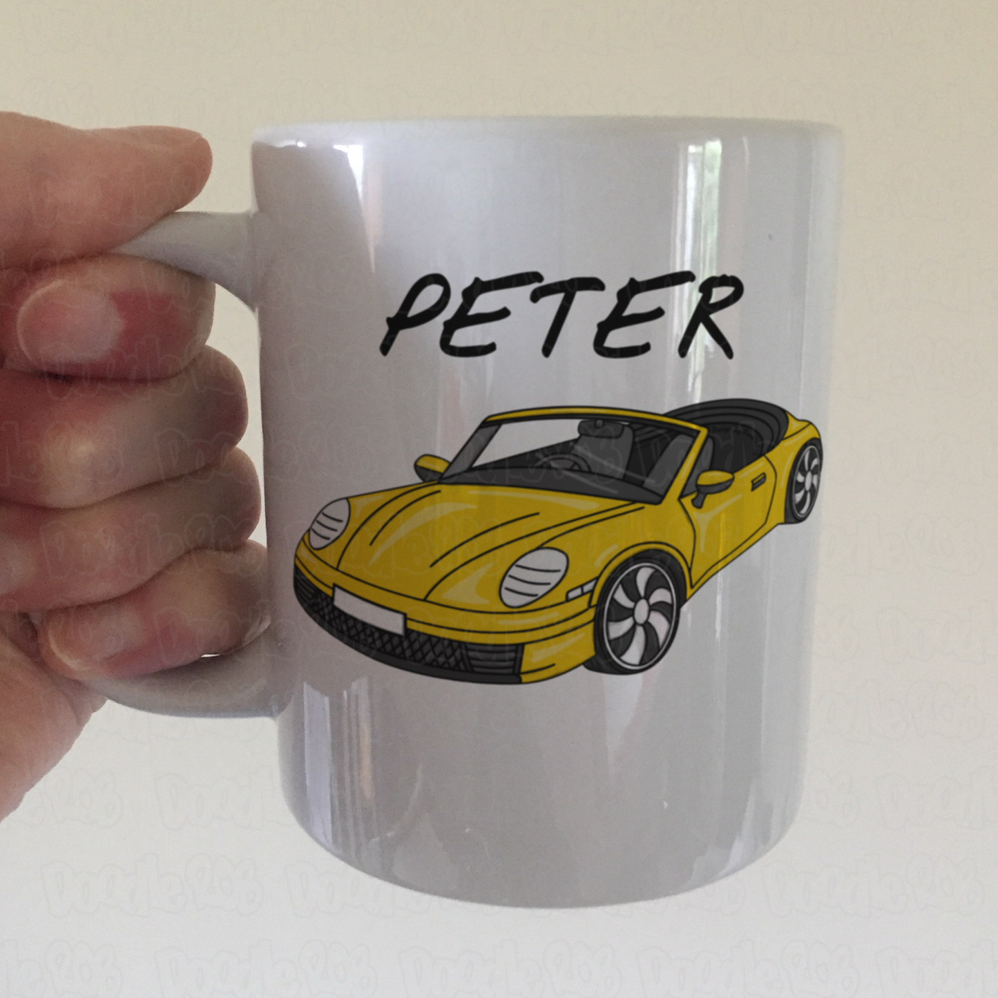 Car Enthusiast Personalised Mug (Yellow) - Custom Sports Car Mug - Gift For Motorist