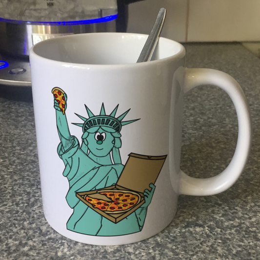 Funny Statue Of Liberty Mug - Statue Of Liberty Holding Pizza - Gift For Pizza Lovers