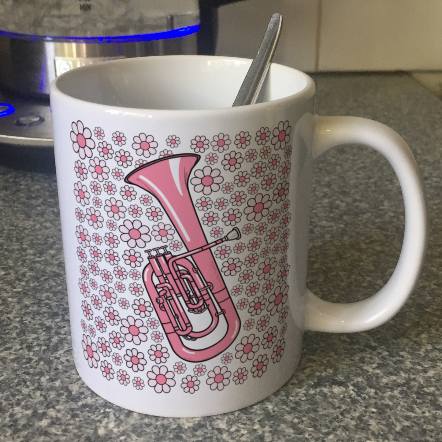Tenor Horn Floral Mug (Pink Flowers) - Female Horn Player - Brass Musician Gift For Girl