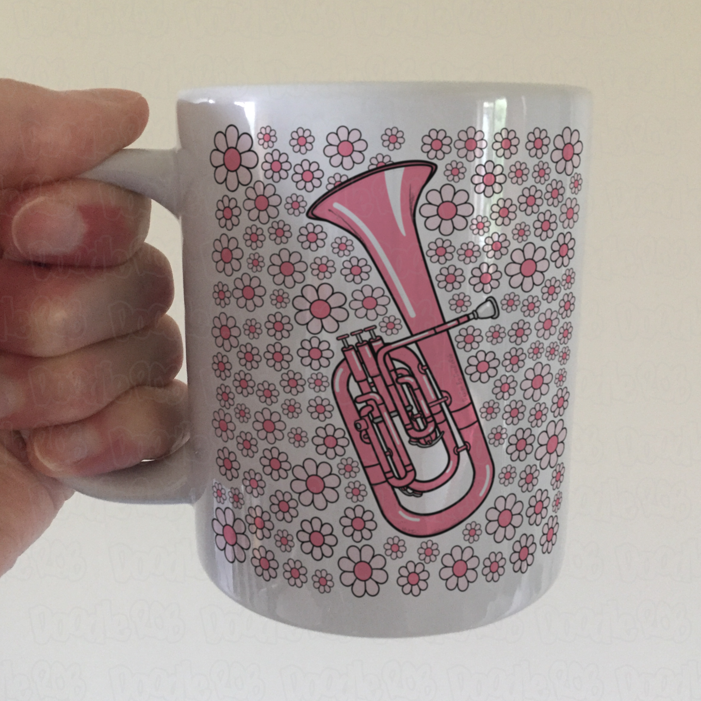 Tenor Horn Floral Mug (Pink Flowers) - Female Horn Player - Brass Musician Gift For Girl