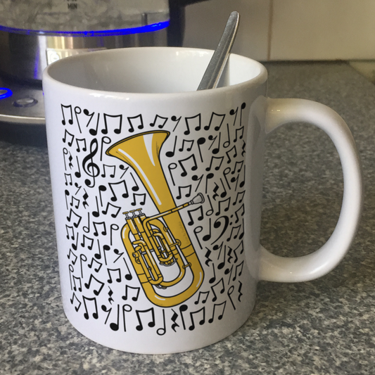Tenor Horn Musical Notes Mug - Gift For Horn Player - Brass Musician Gift