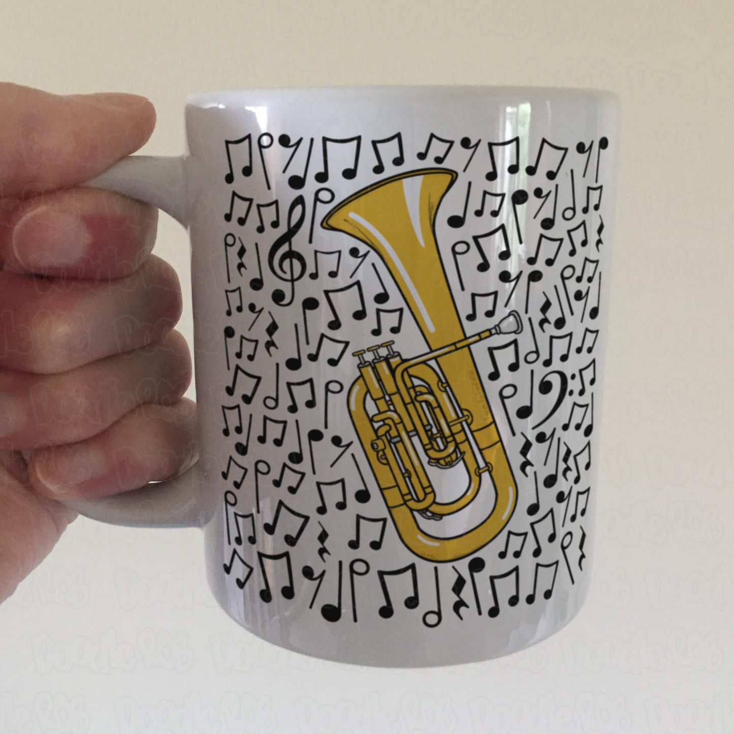 Tenor Horn Musical Notes Mug - Gift For Horn Player - Brass Musician Gift