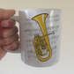 Tenor Horn Music Notation Mug (Colour) - Gift For Horn Player - Brass Musician Gift