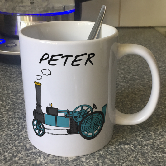 Traction Engine Personalised Mug (Blue) - Custom Mug For Steam Enthusiast - Gift For Engineer