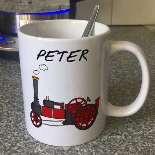 Traction Engine Personalised Mug (Red) - Custom Mug For Steam Enthusiast - Gift For Engineer