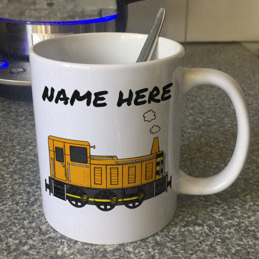 Diesel Train Personalised Mug (Orange) - Custom Train Mug - Rail Enthusiast Gift