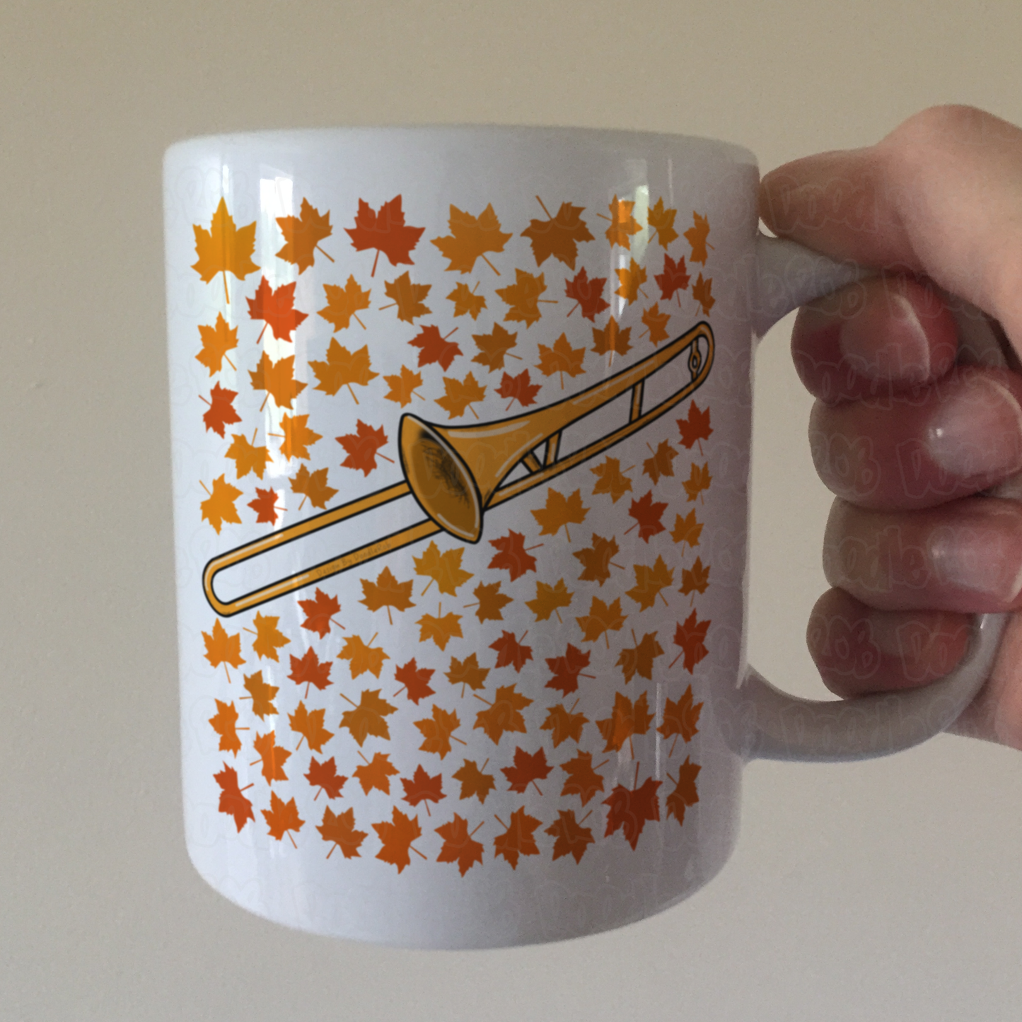 Autumn Trombone Mug (Leaves) - Gift For Trombonist - Brass Musician Gift For Fall or Thanksgiving