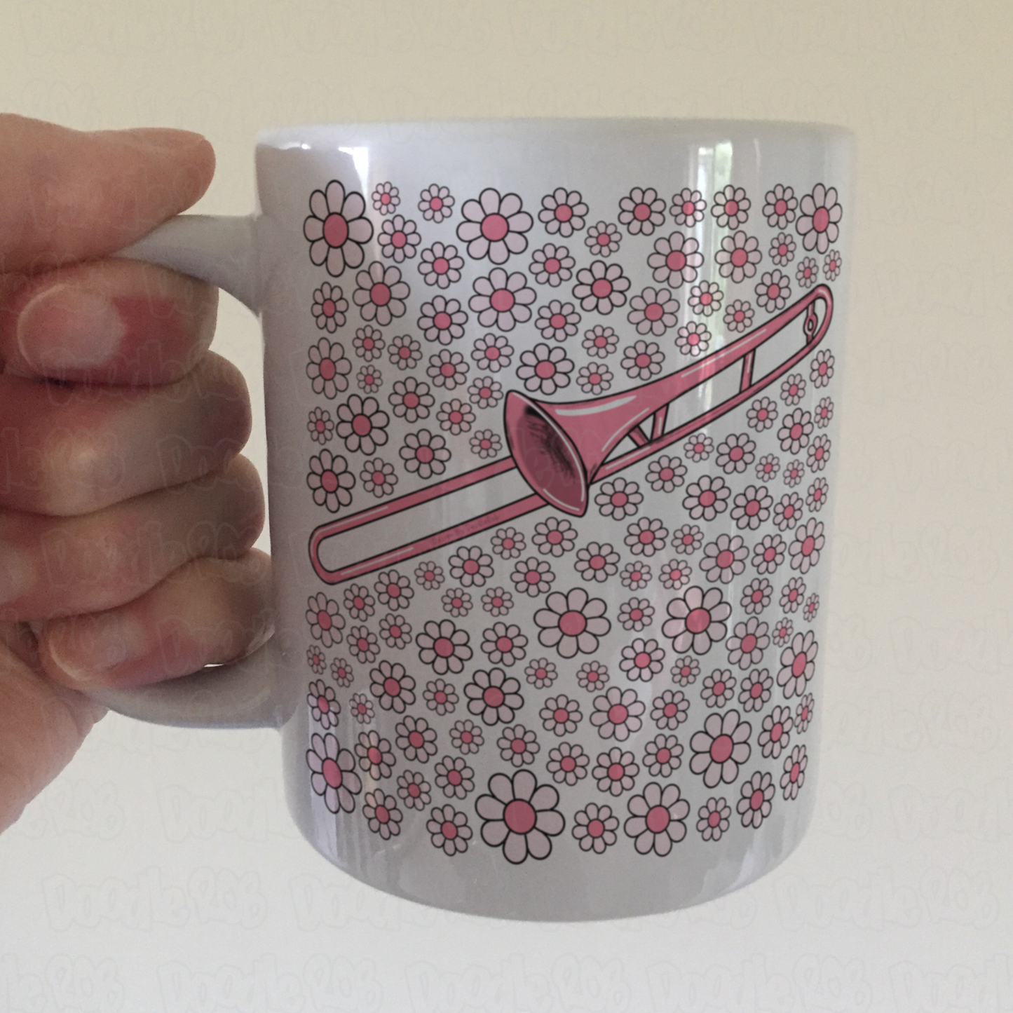 Trombone Floral Mug (Pink Flowers) - Female Trombonist - Brass Musician Gift For Girl