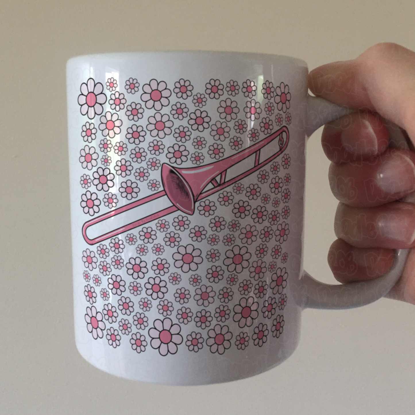 Trombone Floral Mug (Pink Flowers) - Female Trombonist - Brass Musician Gift For Girl