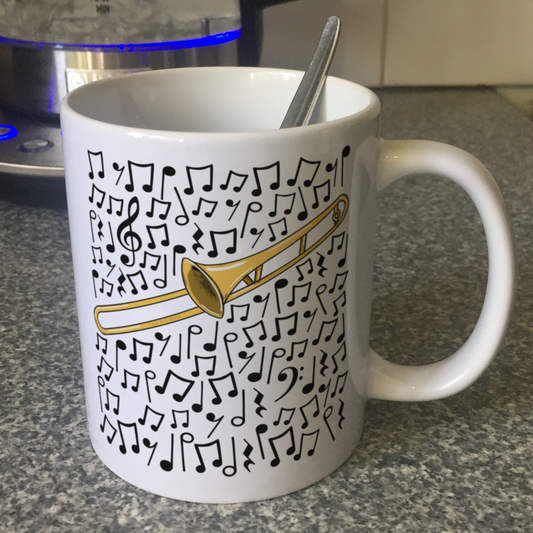 Trombone Musical Notes Mug - Gift For Trombonist - Brass Musician Orchestra Gift