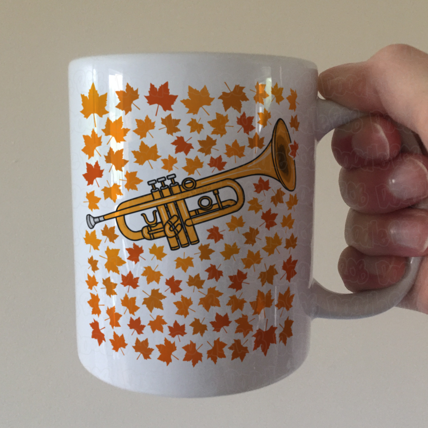 Autumn Trumpet Mug (Leaves) - Gift For Trumpeter - Brass Musician Gift For Fall or Thanksgiving