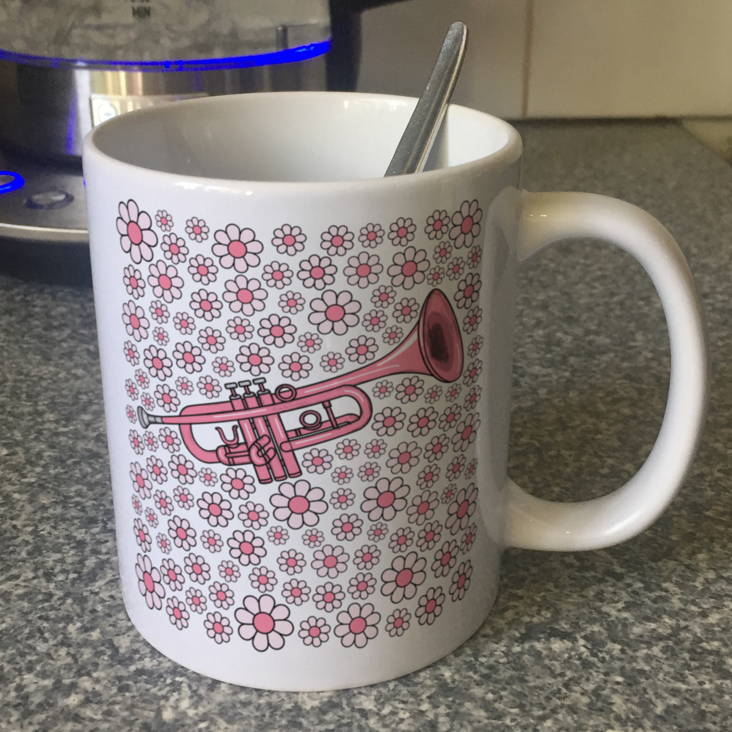 Trumpet Floral Mug (Pink Flowers) - Female Trumpeter - Brass Musician Gift For Girl