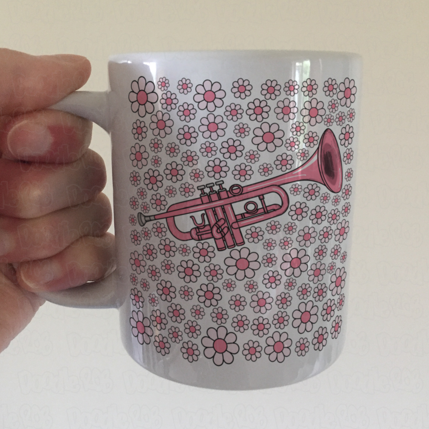 Trumpet Floral Mug (Pink Flowers) - Female Trumpeter - Brass Musician Gift For Girl