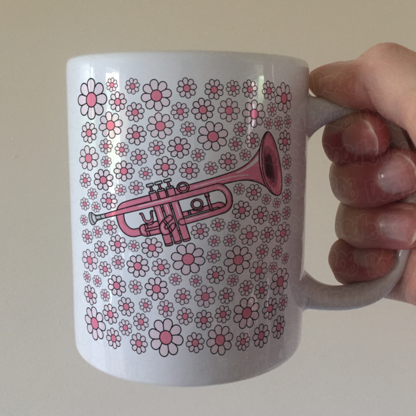 Trumpet Floral Mug (Pink Flowers) - Female Trumpeter - Brass Musician Gift For Girl