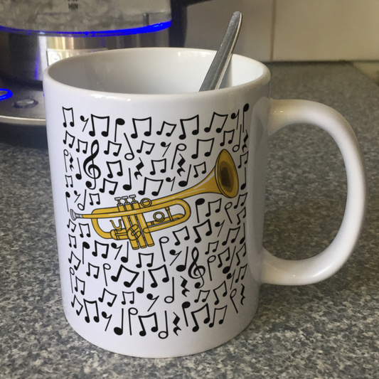 Trumpet Musical Notes Mug - Gift For Trumpeter - Brass Musician Orchestra Gift