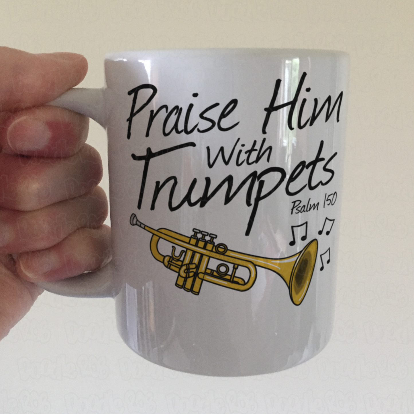Church Trumpet Mug - Praise Him With Trumpets (Psalm 150:3) - Christian Trumpeter