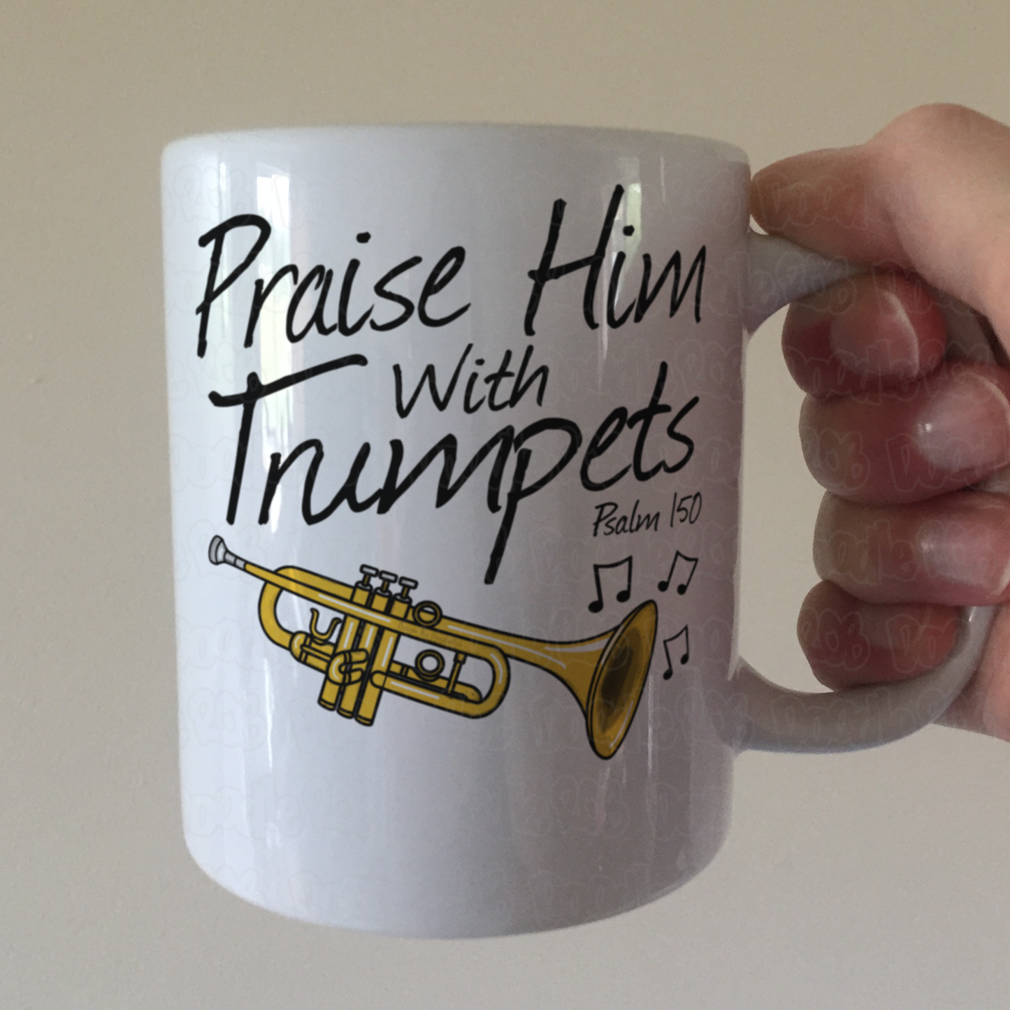 Church Trumpet Mug - Praise Him With Trumpets (Psalm 150:3) - Christian Trumpeter