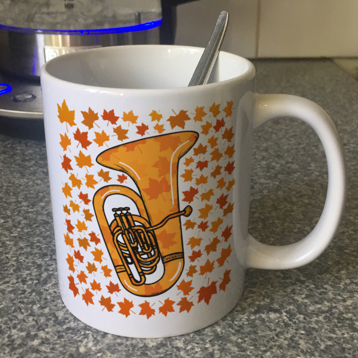Autumn Tuba Mug (Leaves) - Gift For Tubaist - Tuba Teacher Mug - Brass Musician Gift For Fall or Thanksgiving