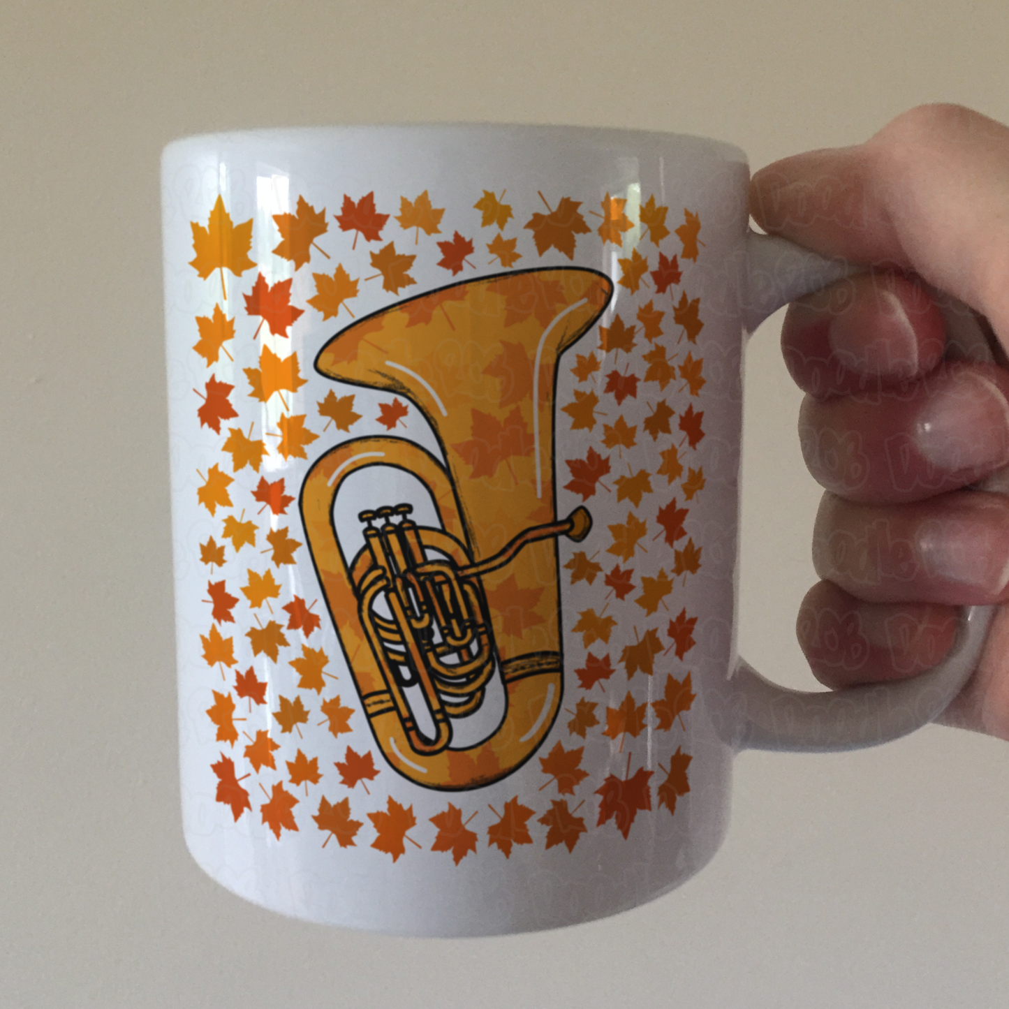 Autumn Tuba Mug (Leaves) - Gift For Tubaist - Tuba Teacher Mug - Brass Musician Gift For Fall or Thanksgiving