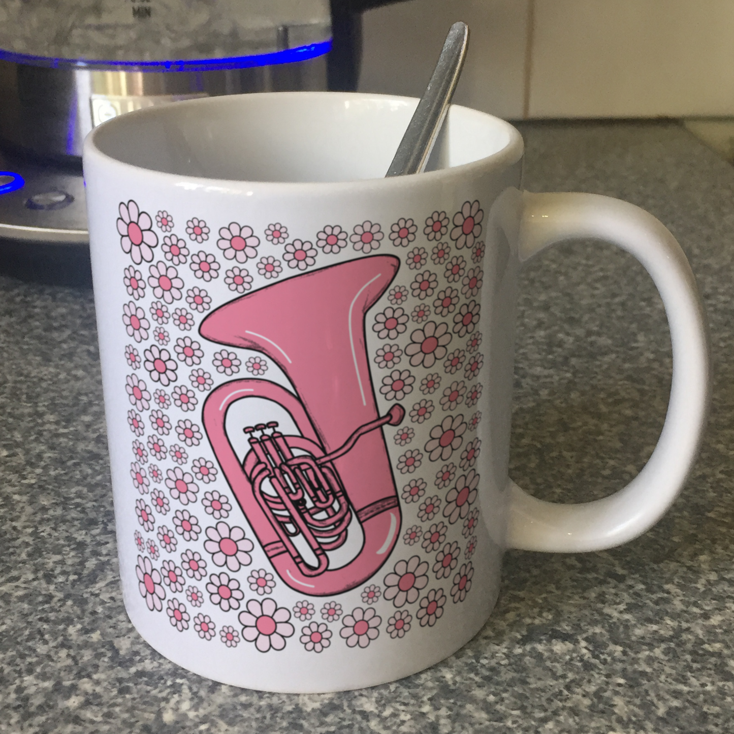 Tuba Floral Mug (Pink Flowers) - Female Tubaist - Brass Musician Gift For Girl