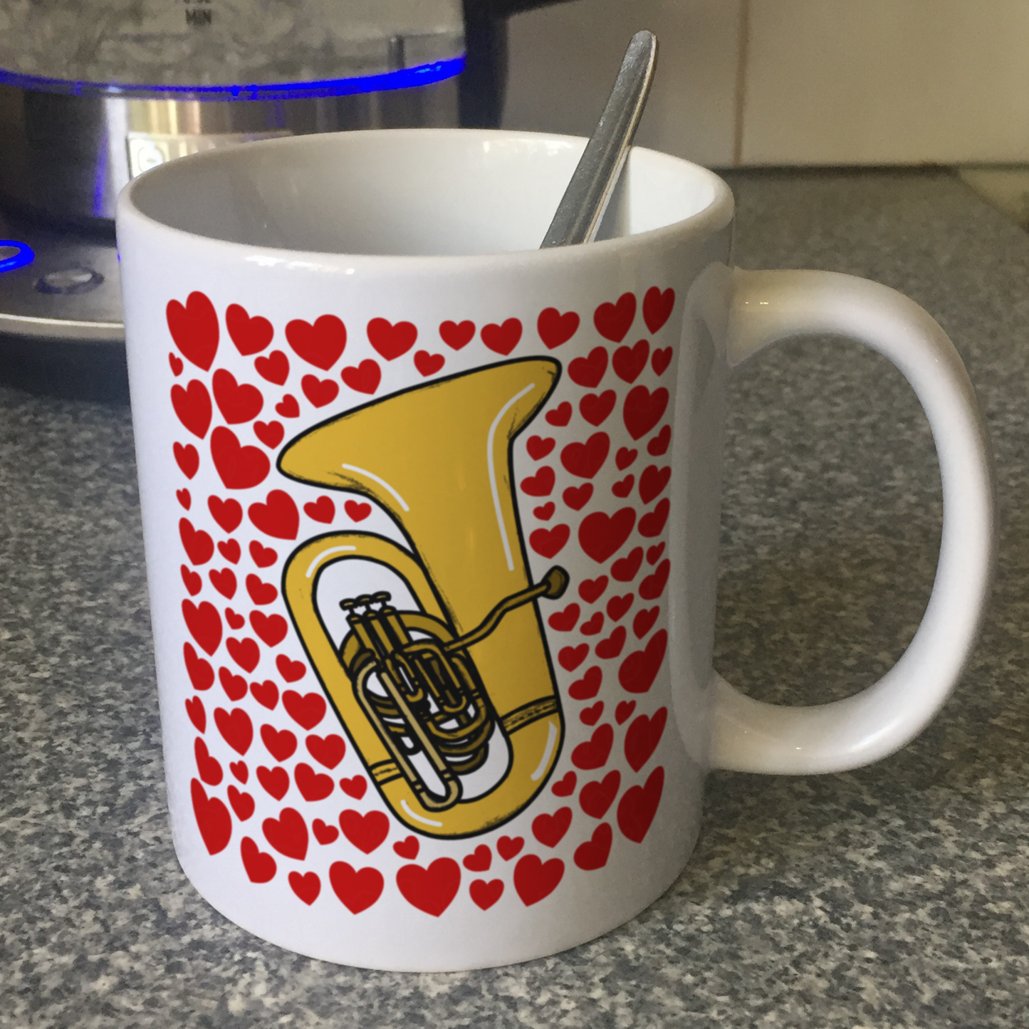 Tuba With Hearts Mug - Gift For Tubaist - Tuba Teacher Mug - Brass Musician Valentines Anniversary Gift