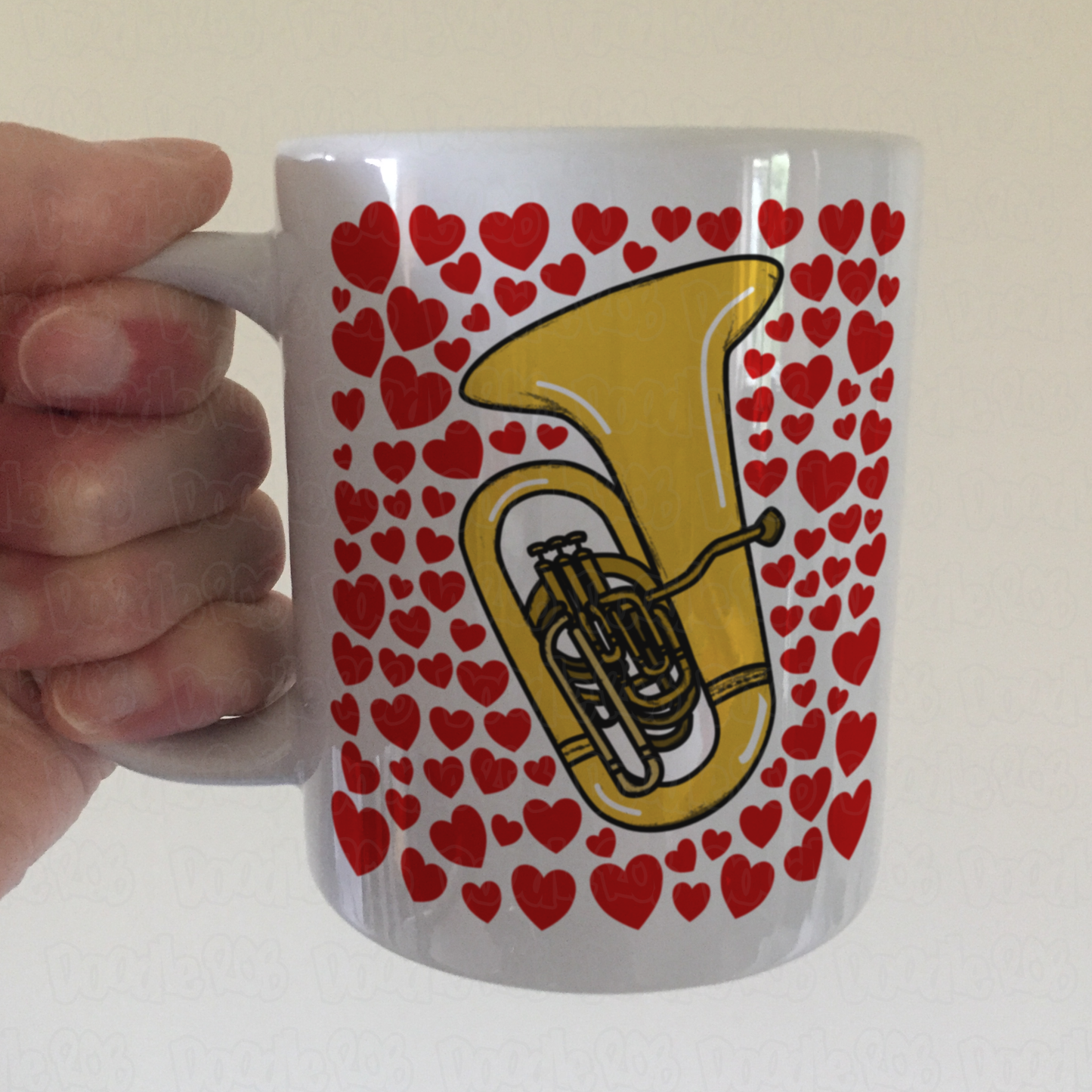Tuba With Hearts Mug - Gift For Tubaist - Tuba Teacher Mug - Brass Musician Valentines Anniversary Gift